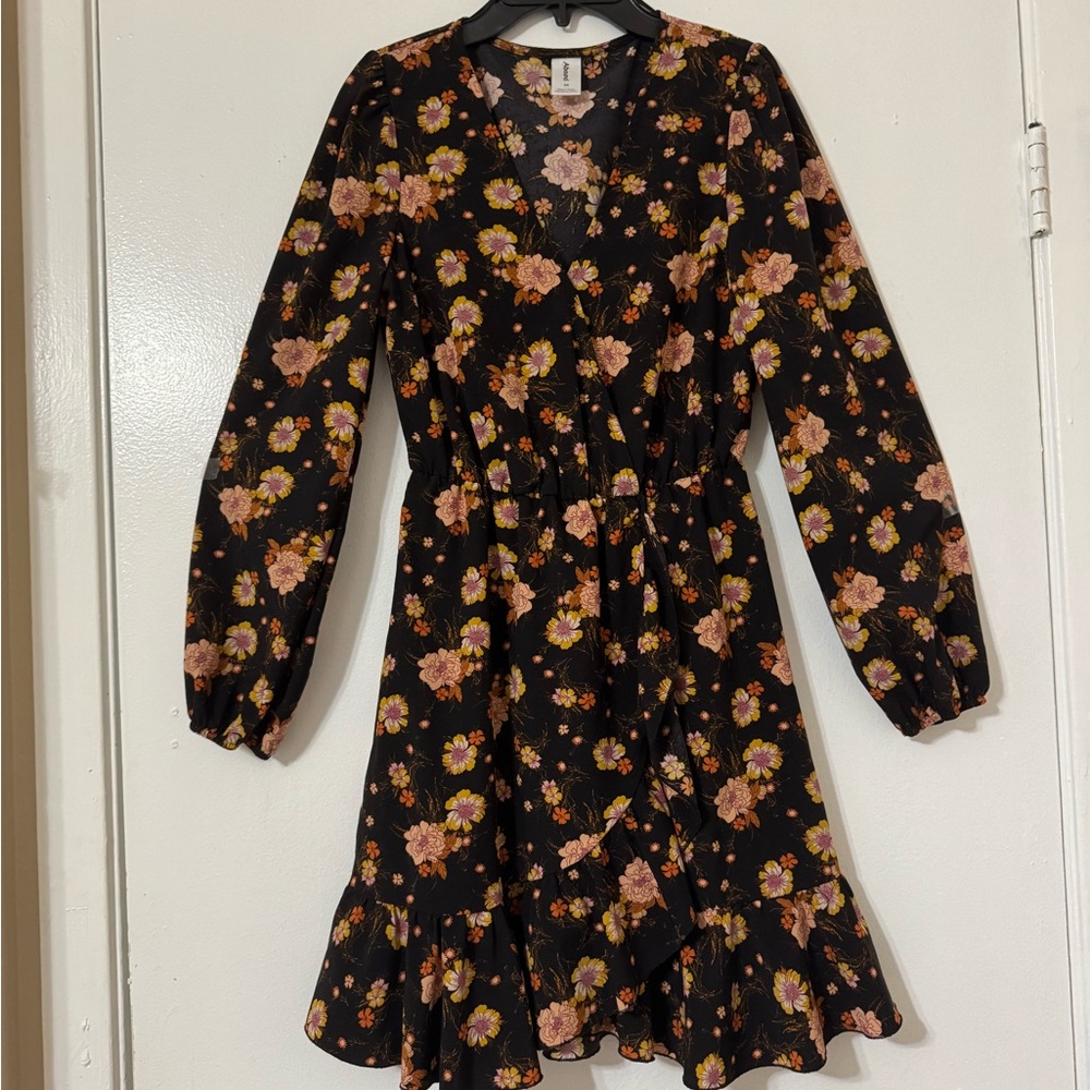 Abound Black and Orange Floral Long Sleeve Sundress